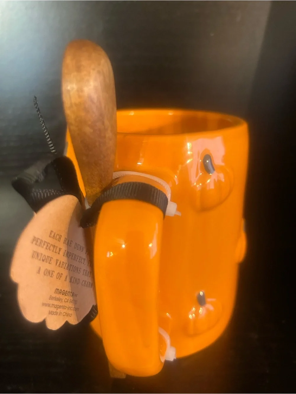 Rae Dunn Pumpkin Spice Orange Ceramic Mug with Spoon